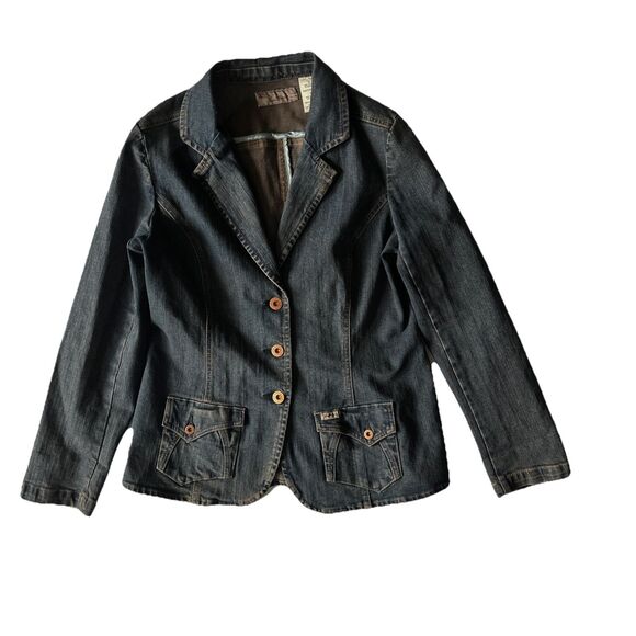 Levi Strauss Signature Blazer Women L Blue Denim Jacket Stretch Copper Buttons - Picture 1 of 4